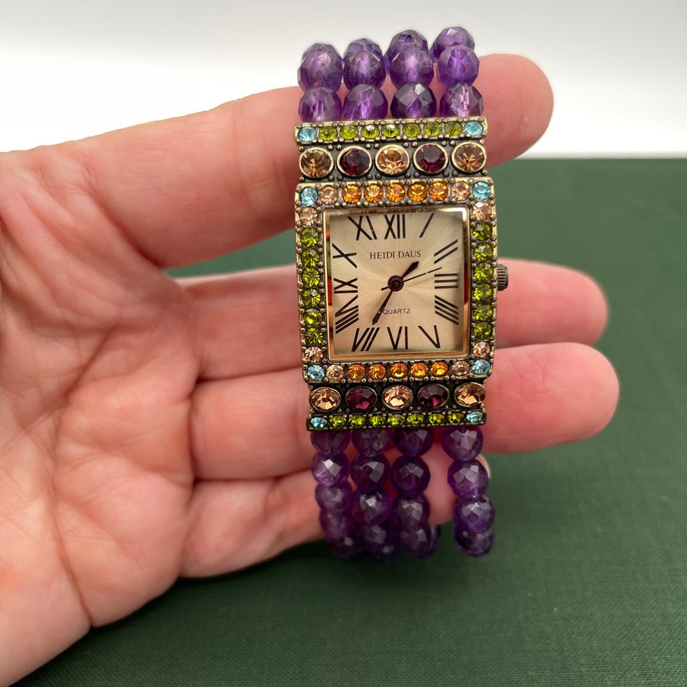 Heidi Daus Swarovski Crystal Glass Bead Size 6.5" Art Deco Bracelet Watch